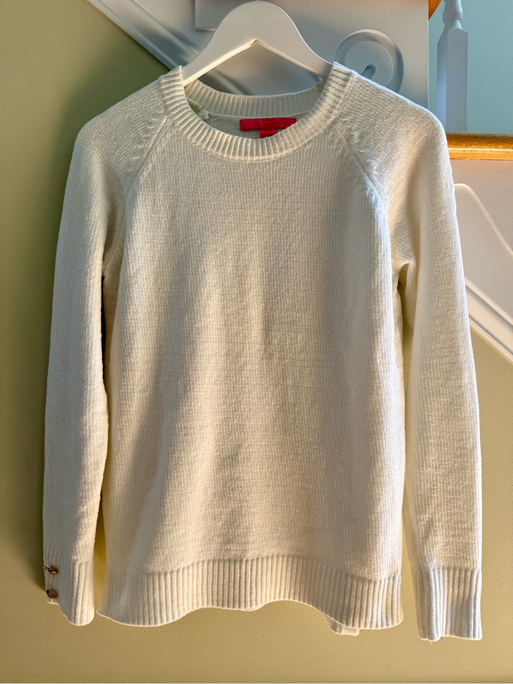 Lilly Pulitzer Soft Cream Crewneck Sweater with Nautical Sleeve Button Detail